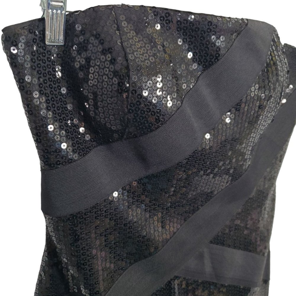JS Collections Size 8 Dress Strapless Mini All Over Sequins Bandage Ribbon Black - Picture 12 of 15